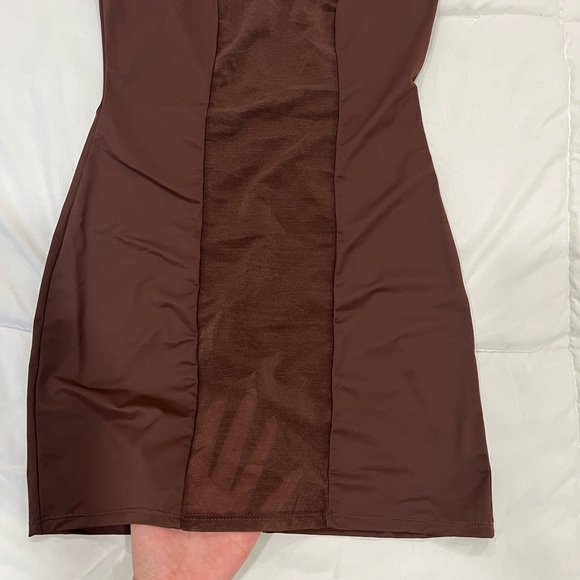 Women's Brown Bodycon Slip Dress - Picture 3 of 7
